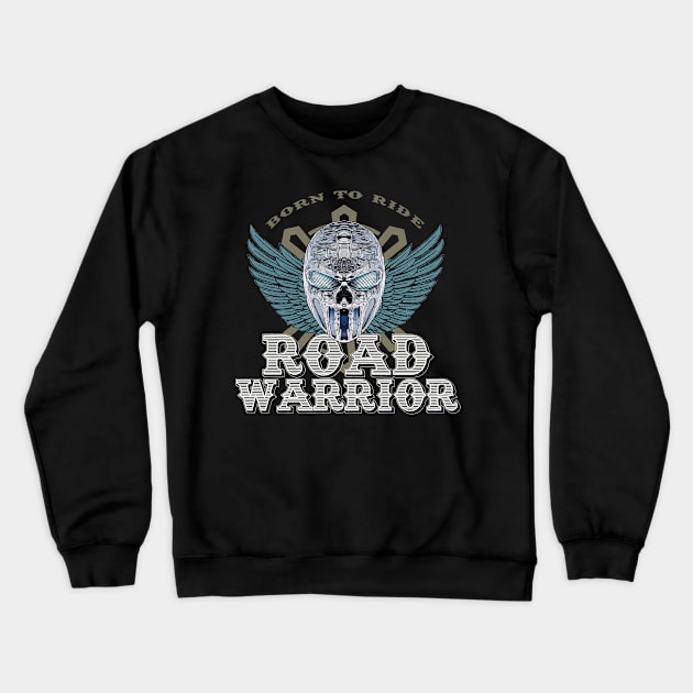 ROAD WARRIOR Skull Crewneck Sweatshirt by Naumovski